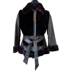 Vintage Custom Made Mouton Fur and Leather Coat,Brown,Approx. Medium,Bensky Furs